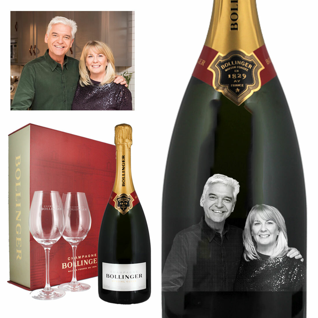 Photo Engraved Bollinger Special Cuvee Champagne Gift Set With Glasses